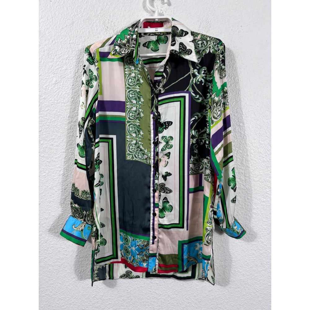 Vipavadee Butterfly Baroque Scarf Print Button Down Shirt Women S Multicolor